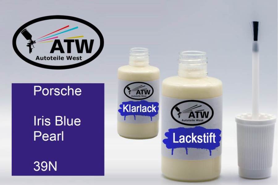 Porsche, Iris Blue Pearl, 39N: 20ml Lackstift + 20ml Klarlack - Set, von ATW Autoteile West.